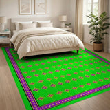 Vibrant Green Diamond Motif Rug with Purple Border