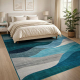Teal Blue Abstract Wave Area Rug