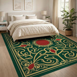 Green Ornate Emerald Green Persian Medallion Area Rug