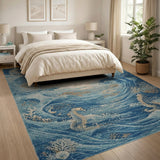 Seahorse Ocean Waves Blue Teal Area Rug