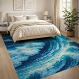 Dynamic Teal Ocean Waves Geometric Area Rug