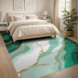 Teal Green Gold Vein Marble Area Rug