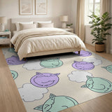 Whimsical Teal Purple Cartoon Cats Area Rug