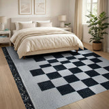 Black White Geometric Checkerboard Area Rug