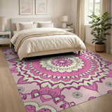 Boho Pink Mandala Floral Area Rug