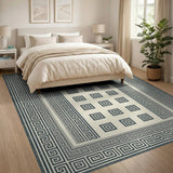 Blue Greek Key Geometric Area Rug