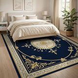 Traditional Persian Navy Blue Gold Medallion Persian Area Rug