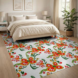 Vibrant Red Orange Floral Pattern Area Rug