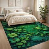 Lush Emerald Green Floral Leaves Rug