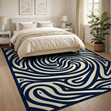 Blue and Teal Navy Swirl Abstract Area Rug