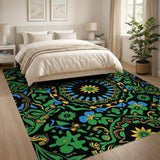 Vibrant Floral Mandala Area Rug in Green, Yellow Blue