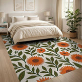 Orange Vibrant Orange Sunflower Floral Area Rug