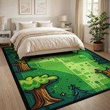 Pixel Forest Kids Cartoon Green Area Rug