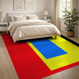 Bold Red Framed Yellow Blue Geometric Area Rug