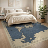 Blue and Teal Vintage World Map Compass Area Rug