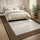 Tribal Geometric Border Beige Area Rug