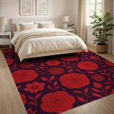 Vibrant Red Rose Floral Area Rug