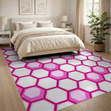Pink Honeycomb Hexagon Geometric Area Rug