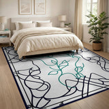 Teal Vine Ornate Frame Area Rug