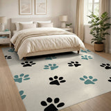 Blue Teal Paw Print Area Rug