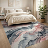 Fluid Grey and Blush Abstract Area Rug