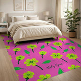 Sunny Yellow Daisies on Vibrant Pink Area Rug