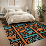 Whimsical Cartoon Cats Owls Grid Area Rug