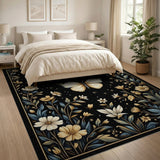 Gold Butterfly Floral Area Rug on Black