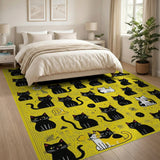 Kids Cartoon Playful Black Cats on Sunny Yellow Area Rug