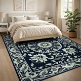 Navy Teal Persian Floral Mandala Rug