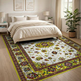 Ivory Persian Floral Rug with Yellow Medallion