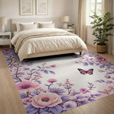 Blush Peony Butterfly Floral Area Rug