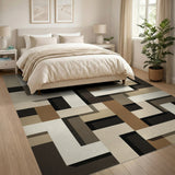 Layered Geometric Beige Neutral Area Rug