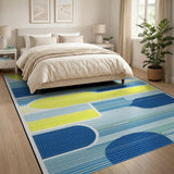 Blue Yellow Geometric Striped Area Rug