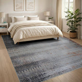 Distressed Grey Abstract Area Rug with Rust Accents