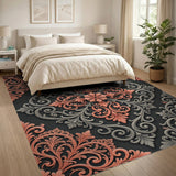 Ornate Grey Coral Floral Baroque Area Rug