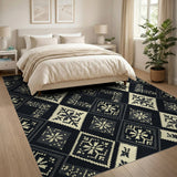 Black White Snowflake Geometric Rug