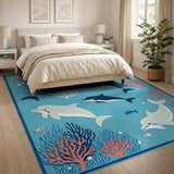 Whimsical Dolphins and Coral Ocean Kids Rug