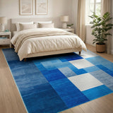 Modern Blue Geometric Block Area Rug