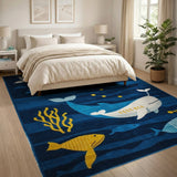 Playful Whale Ocean Kids Cartoon Area Rug