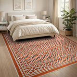 Burnt Orange Geometric Trellis Area Rug