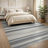 Blue Grey Striped Woven Area Rug