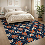 Navy Orange Vortex Geometric Area Rug