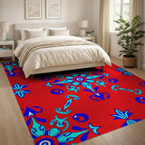 Red Traditional Persian Area Rug with Blue Evil Eye Motifs