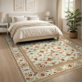 Ornate Ivory Gold Floral Persian Area Rug