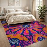 Vibrant Mandala Area Rug in Orange Pink Navy