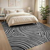 Swirling Geometric Black White Area Rug