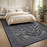 Navy Blue Zebra Geometric Area Rug