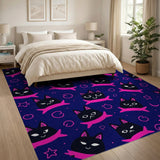 Kawaii Black Cat Galaxy Pattern Area Rug