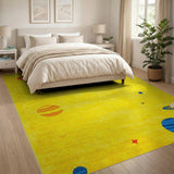 Vibrant Yellow Space Planets Kids Cartoon Rug